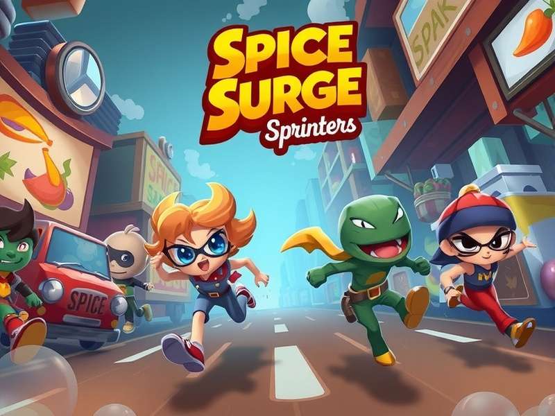 Spice Surge Sprinters game artwork showing characters racing through a spice market